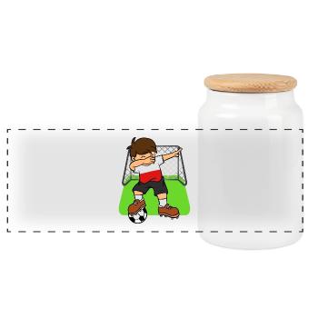 Poland Soccer Ball Dabbing Kid Polish Football - Panoramic Cookie Jar with Wooden Lid - white - Front
