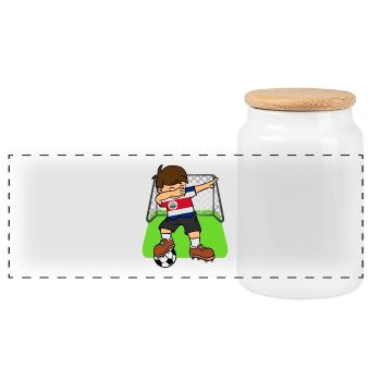Costa Rica Soccer Ball Dabbing Kid Costa Rican - Panoramic Cookie Jar with Wooden Lid - white - Front