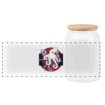 Friendly Octopus - Panoramic Cookie Jar with Wooden Lid - white - Front