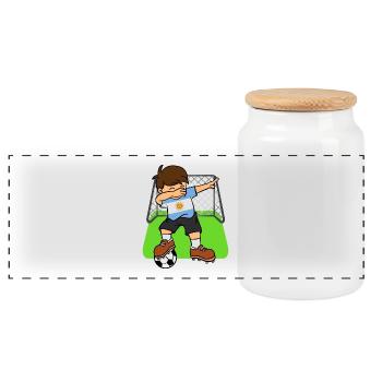 Argentina Soccer Ball Dabbing Kid Argentines - Panoramic Cookie Jar with Wooden Lid - white - Front