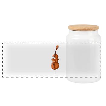 Katze Kontrabass Instrument Geschenk - Panorama Keksdose mit Holzdeckel - Weiß - Vorne