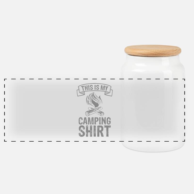 Camping Tent Caravan Campfire Gift - Panoramic Cookie Jar with Wooden Lid - white