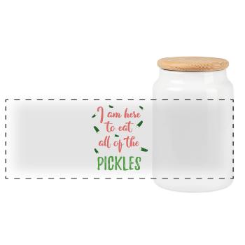 I am Here To Eat All Of The Pickles - Panoramic Cookie Jar with Wooden Lid - white - Front