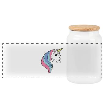 einhorn kopf mähne bunte lange haare - Panorama Keksdose mit Holzdeckel - Weiß - Vorne
