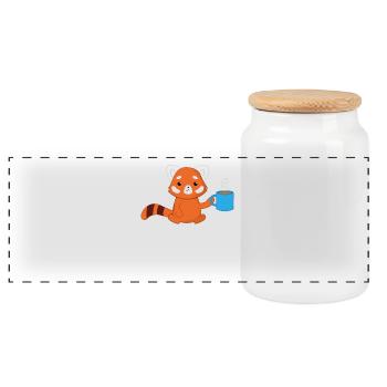 Red Panda - cat bear - coffee - morning muffle - Panoramic Cookie Jar with Wooden Lid - white - Front