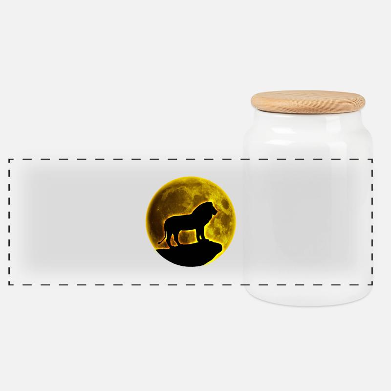 Löwe - Panorama Keksdose mit Holzdeckel - Weiß