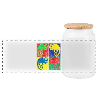 Caméléon Pop Art - Boîte à biscuits avec couvercle en bois - blanc - Devant