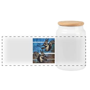 Écureuil rétro - Boîte à biscuits avec couvercle en bois - blanc - Devant