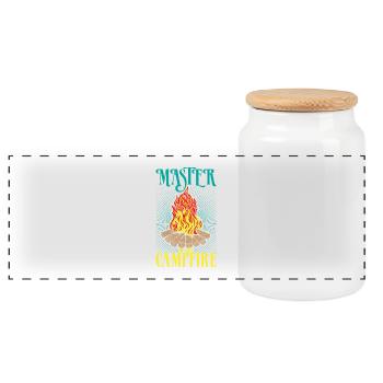 Master Lagerfeuer Camping Camper Zelten Geschenk - Panorama Keksdose mit Holzdeckel - Weiß - Vorne