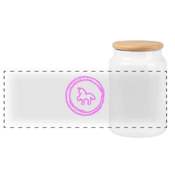 Glow Circle Pink Unicorn Neon Glowing Effect Retro - Panoramic Cookie Jar with Wooden Lid - white - Front