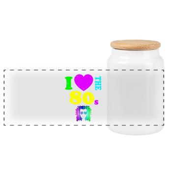 I Love The 80s T-Shirt Neon Punk Rocker Glowing - Panoramic Cookie Jar with Wooden Lid - white - Front