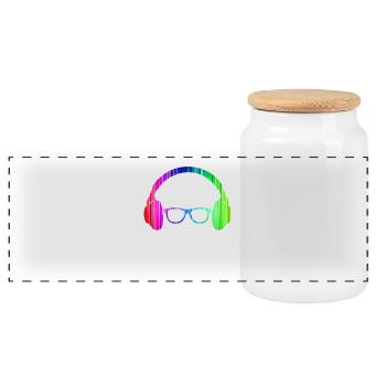 Headphones And Sunglasses Neon T-Shirt Glowing - Panoramic Cookie Jar with Wooden Lid - white - Front