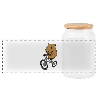 Capybara-Reitfahrrad-lustiges Nagetier-Tier - Panorama Keksdose mit Holzdeckel - Weiß - Vorne