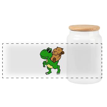 Capybara Reiten T-Rex T-Shirt Nagetier-Tier - Panorama Keksdose mit Holzdeckel - Weiß - Vorne