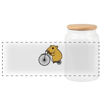 Capybara, das Retro- Fahrrad mit großem Rad fährt - Panorama Keksdose mit Holzdeckel - Weiß - Vorne