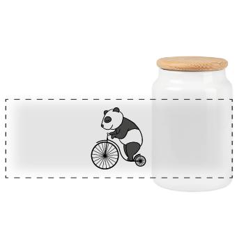 Panda Riding Retro Bicycle With Big Wheel Panda - Panoramic Cookie Jar with Wooden Lid - white - Front