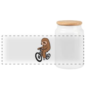 T-shirt de vélo d'équitation paresseux Cycliste de mammifère drôle - Boîte à biscuits avec couvercle en bois - blanc - Devant