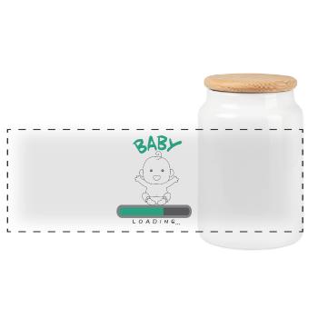Pregnancy Baby Loading - Panoramic Cookie Jar with Wooden Lid - white - Front