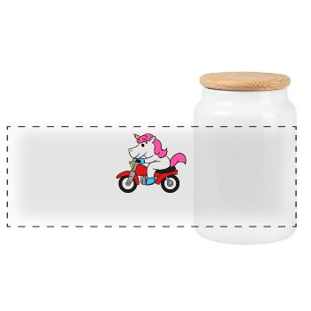 Unicorn Riding T-shirt de moto drôle magique - Boîte à biscuits avec couvercle en bois - blanc - Devant