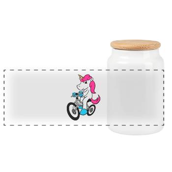 Unicorn Riding Bicycle T-Shirt Cyclist Magical - Panoramic Cookie Jar with Wooden Lid - white - Front