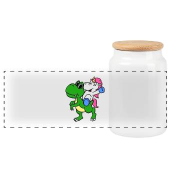 Unicorn Riding T-Rex Drôle Licorne Magique - Boîte à biscuits avec couvercle en bois - blanc - Devant