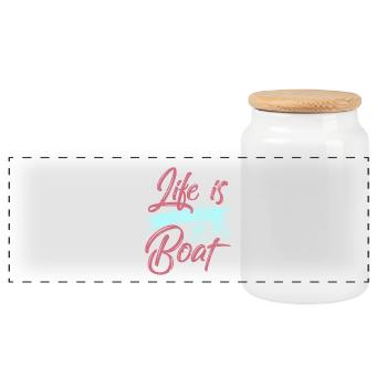 Boat sailing ocean cruise sailboat - Panoramic Cookie Jar with Wooden Lid - white - Front
