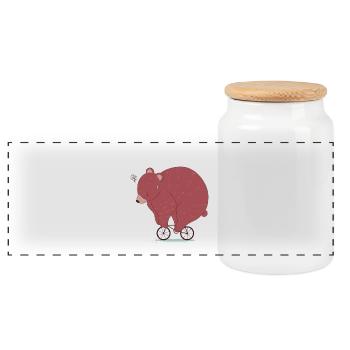 Big Bear on a Bike - Funny Animal Shirt - Panoramic Cookie Jar with Wooden Lid - white - Front