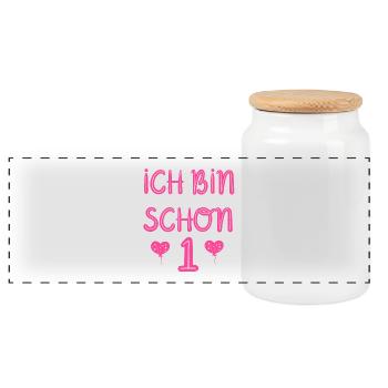Ich bin schon 1, 1. Geburtstag - Panorama Keksdose mit Holzdeckel - Weiß - Vorne