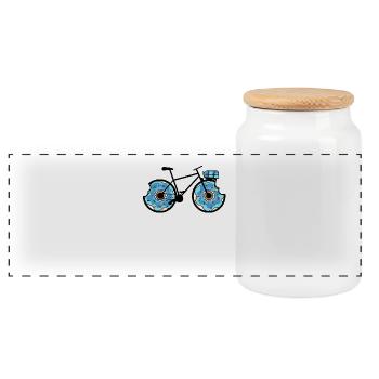 Bicycle Cyclist Donut Doughnut Wheel Gift Idea - Panorama Keksdose mit Holzdeckel - Weiß - Vorne
