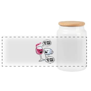 Wine Coffee Lover Love Fight Wineglass Mug - Panoramic Cookie Jar with Wooden Lid - white - Front