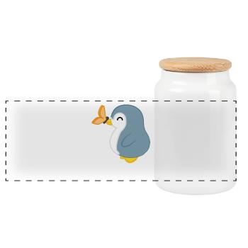 Pinguin - Pinguine - Pinguinmotiv - Schmetterling - Panorama Keksdose mit Holzdeckel - Weiß - Vorne