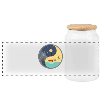Yin Yang / day and night - Panoramic Cookie Jar with Wooden Lid - white - Front