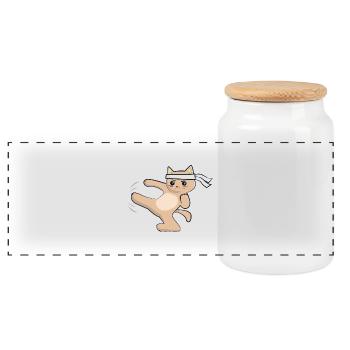 Chat de karaté / arts martiaux - Boîte à biscuits avec couvercle en bois - blanc - Devant