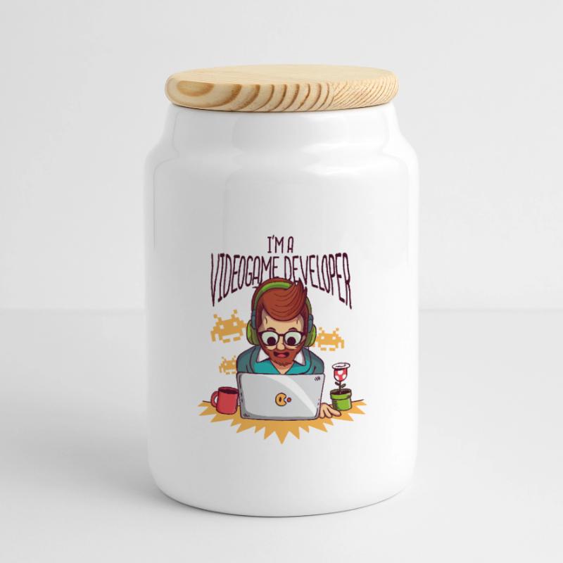 Video Game Developer - Videogame Developer Panoramic Cookie Jar with Wooden Lid