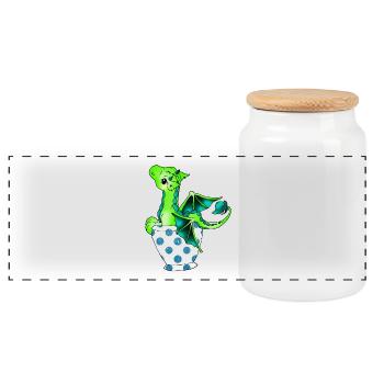 Dragon in the cup Mythical creature - Panoramic Cookie Jar with Wooden Lid - white - Front
