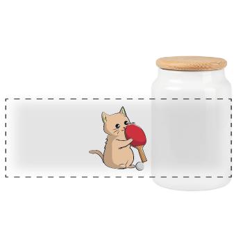 Le chat joue au ping-à-table - Boîte à biscuits avec couvercle en bois - blanc - Devant
