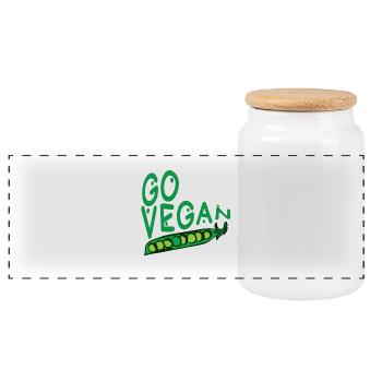 Go Vegan - Panorama Keksdose mit Holzdeckel - Weiß - Vorne