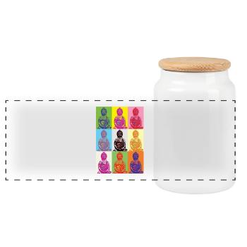 Buddha Popart - Panorama Keksdose mit Holzdeckel - Weiß - Vorne