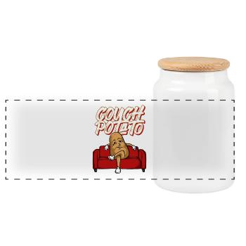 Funny Couch Potato TShirt Lazy Vegetable - Panoramic Cookie Jar with Wooden Lid - white - Front