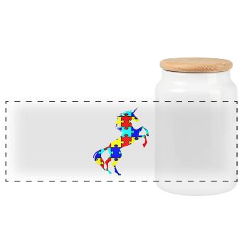 Licorne Autisme Puzzle Symbole T-Shirt Magique - Boîte à biscuits avec couvercle en bois - blanc - Devant