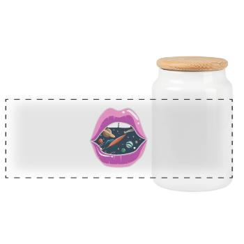 Pink lips / space - Panoramic Cookie Jar with Wooden Lid - white - Front