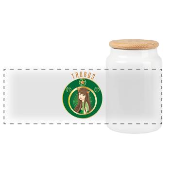 Zodiaque - Horoscope - Taureau - Cadeaux - Boîte à biscuits avec couvercle en bois - blanc - Devant