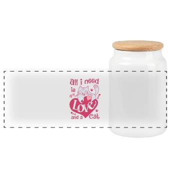 All I need is love and a cat - Panoramic Cookie Jar with Wooden Lid - white - Front