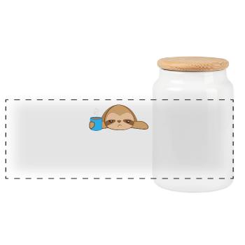 Sloth - Lazy - Sloth T-Shirt - Morning Muffle - Panoramic Cookie Jar with Wooden Lid - white - Front