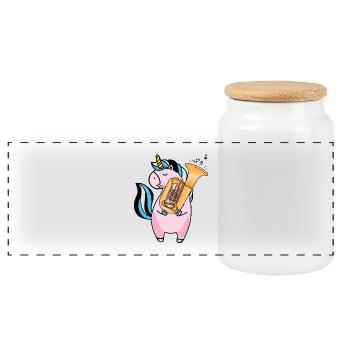 Einhorn spielt Tuba Geschenk für Tuba Spieler - Panorama Keksdose mit Holzdeckel - Weiß - Vorne