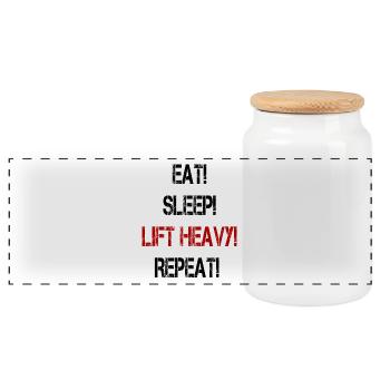 Lift Heavy Bodybuilding Powerlifting Lifting Gym - Panoramic Cookie Jar with Wooden Lid - white - Front