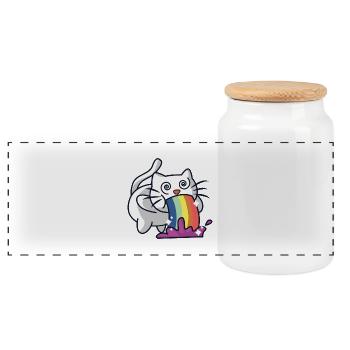 Rainbow cat - Panoramic Cookie Jar with Wooden Lid - white - Front