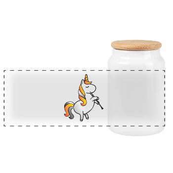 Unicorn plays clarinet music gift - Panoramic Cookie Jar with Wooden Lid - white - Front