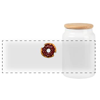 Donut mit Zuckerguss Süßigkeit Zuckerstreusel - Panorama Keksdose mit Holzdeckel - Weiß - Vorne