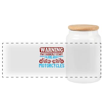 Biker motorcycle - Panoramic Cookie Jar with Wooden Lid - white - Front